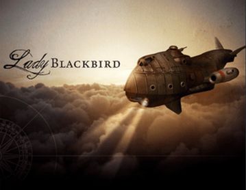Lady Blackbird text. Image is of a space ship flying above some clouds