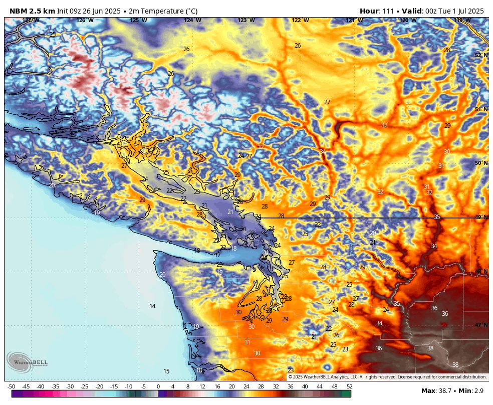 NBM - North America 2.5km 2m Temps Monday at 5pm 0Z