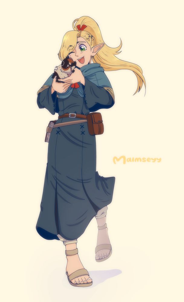 A drawing of an anime character holding a Guinea pig.  