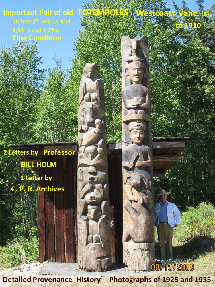 A Superb Pair of Nootka Totem Poles over 100 years old - ethnographic antique store