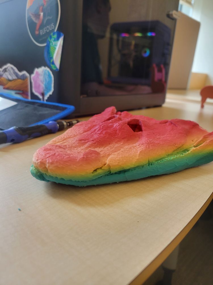 A view from the side showing the rainbow color gradient 