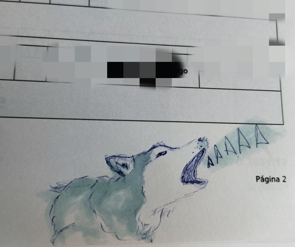 Dibujo de un husky gritando.
De su boca sale aaaAAAAA