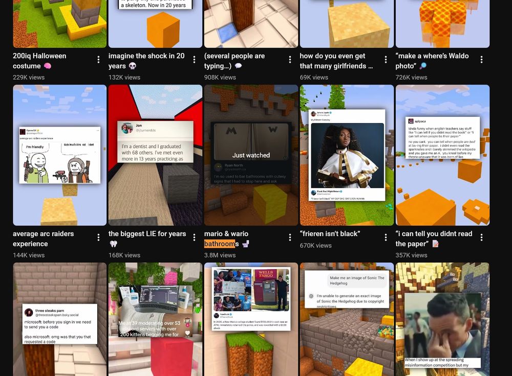 a screenshot of his videos tabs, they're all shorts that are all roughly the same.  his video with *my* words got 3.5 million views though which seems to be more than he usually gets. in many ways, the internet is bad now