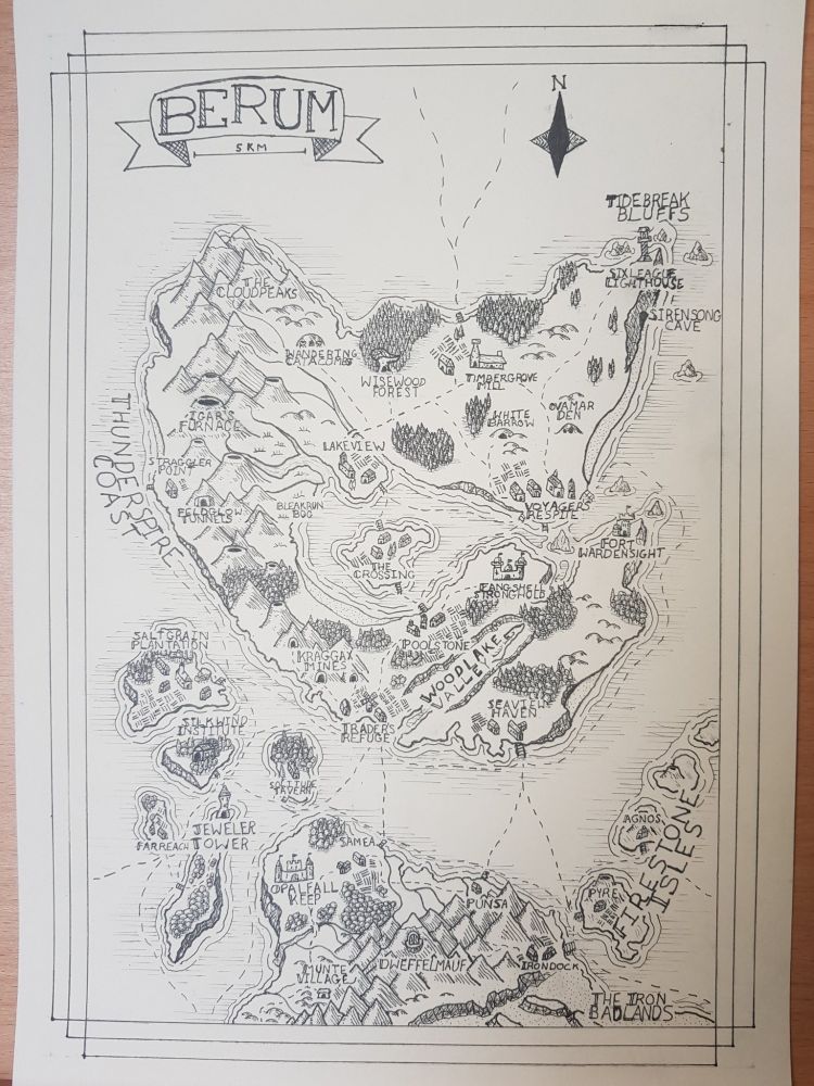 Hand drawn pen and paper fantasy map