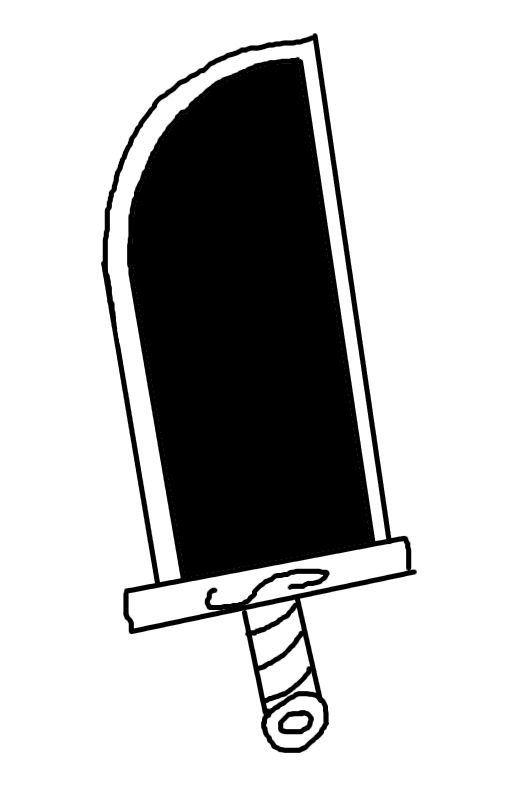 A simplistic drawing of a "Cleaver" type of sword. The blade is largely black, but the edges are white.