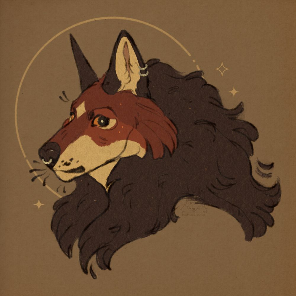 A head to shoulder sketch/rough color of my truesona Kaida. A wolf with very luxurious neck fur.