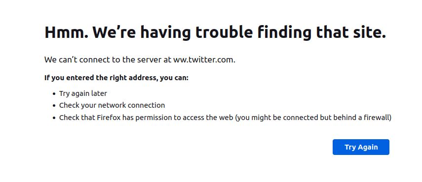 Browser error message: trouble reaching twitter.com