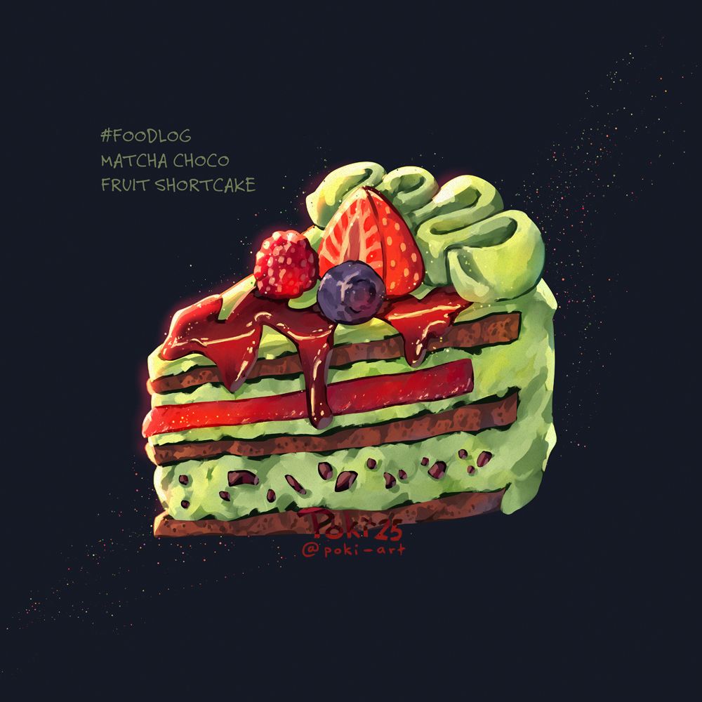 a digital drawing of a matcha shortcake