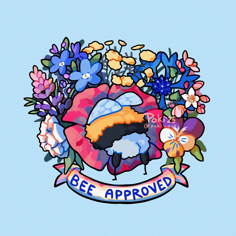 a drawing of a bee sticking out of a flower