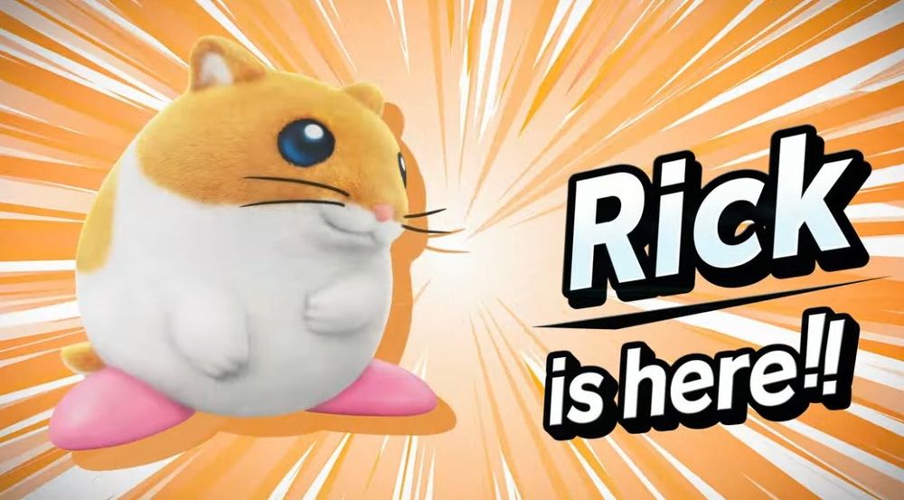 Rick is here!!

(With a picture of the hamster character from Kirby Air Riders Direct #2)