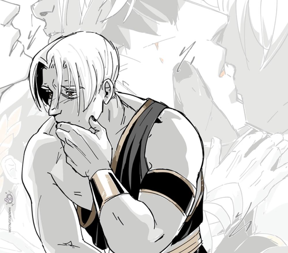 Thanatos, suppressedly horny, with his hand over his mouth as he imagines making out with his BFF and future BF Zagreus Hadesgame.