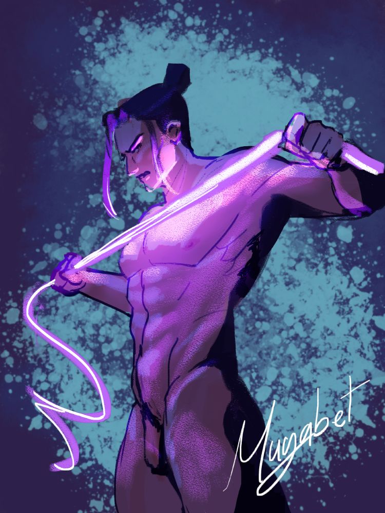 Jiang Cheng naked holding zidian across his chest