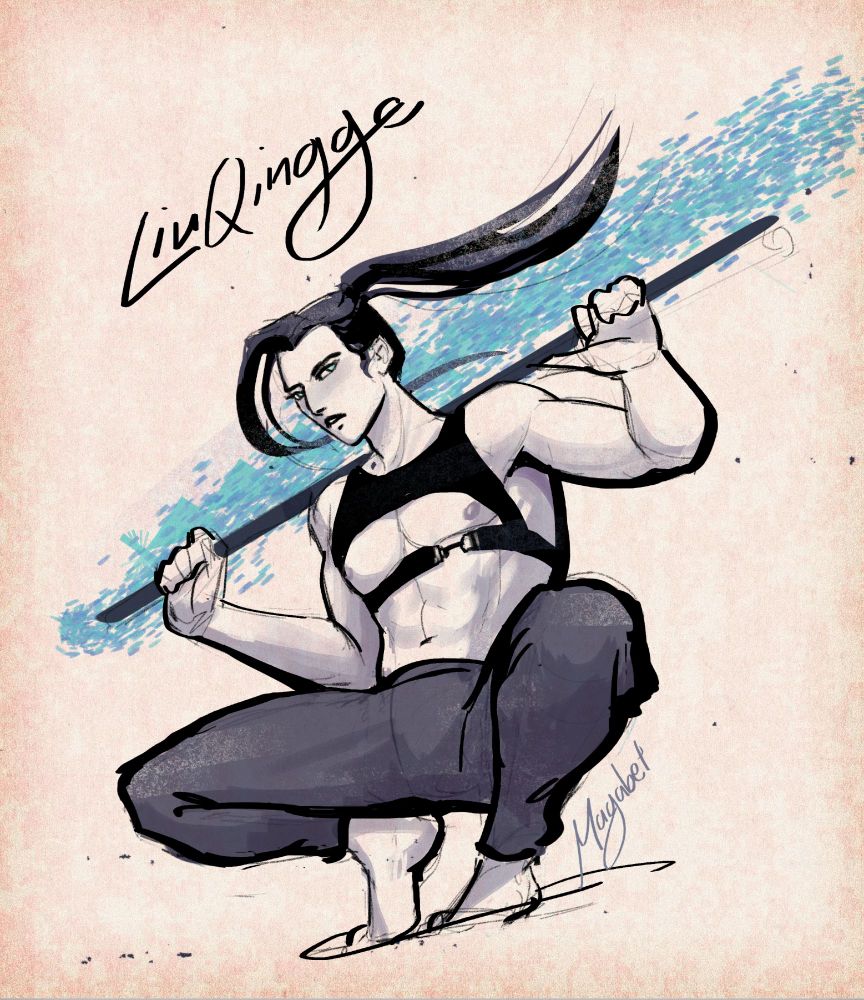 LQG in whorish gray sweatpants and a slutty chest harness, squatting sexily with a turquoise accent background.