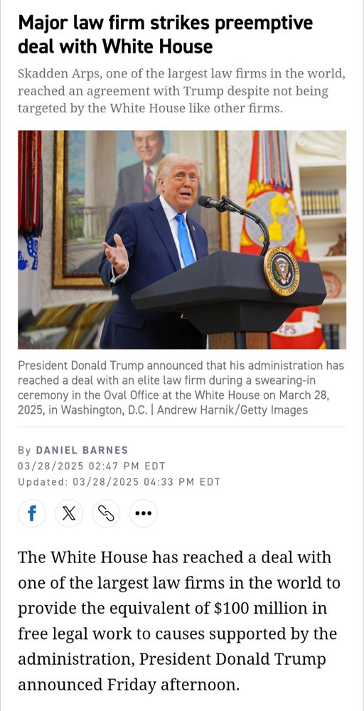 Politico Article on preemptive deals with White House
