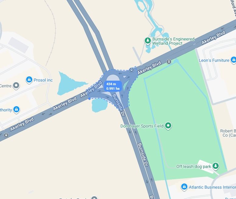 The intersection of Burnside Dr and Akerley Blvd, 0.991 hectares of total area