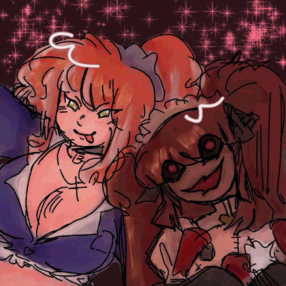 Digital art of meaty and billie from oneway.exe posing close together for a selfie