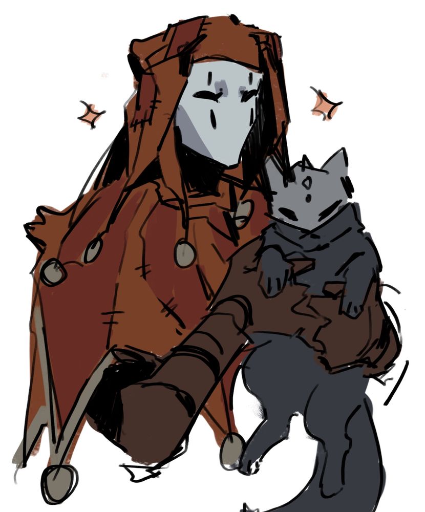 digital doodle of jester holding cat that is bounty hunter shaped