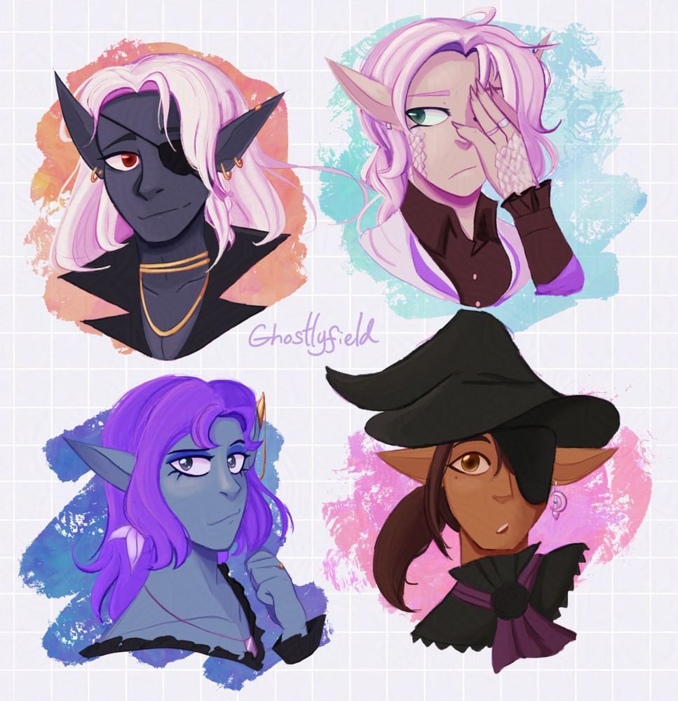 Four elves making different expressions.