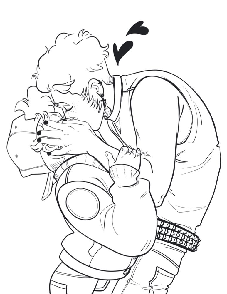 My character John leans all the way over to kiss Caro, holding their face gently while they brace themself on my arms. They probably need to invest in a step stool to save his back.