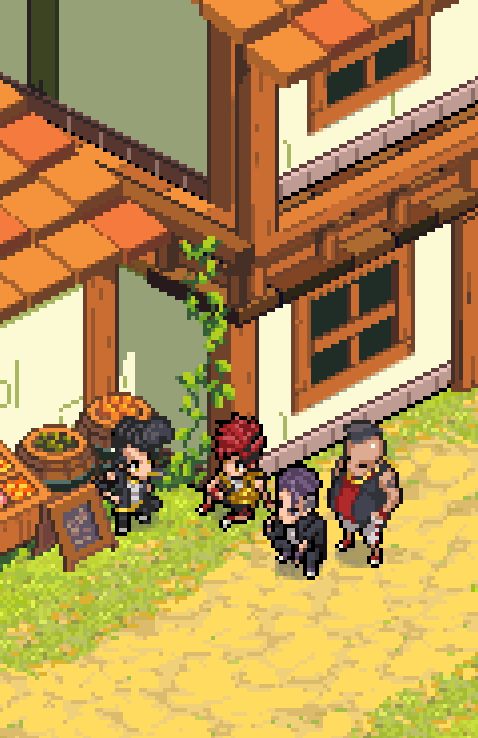 pixelart a group of character in village. 