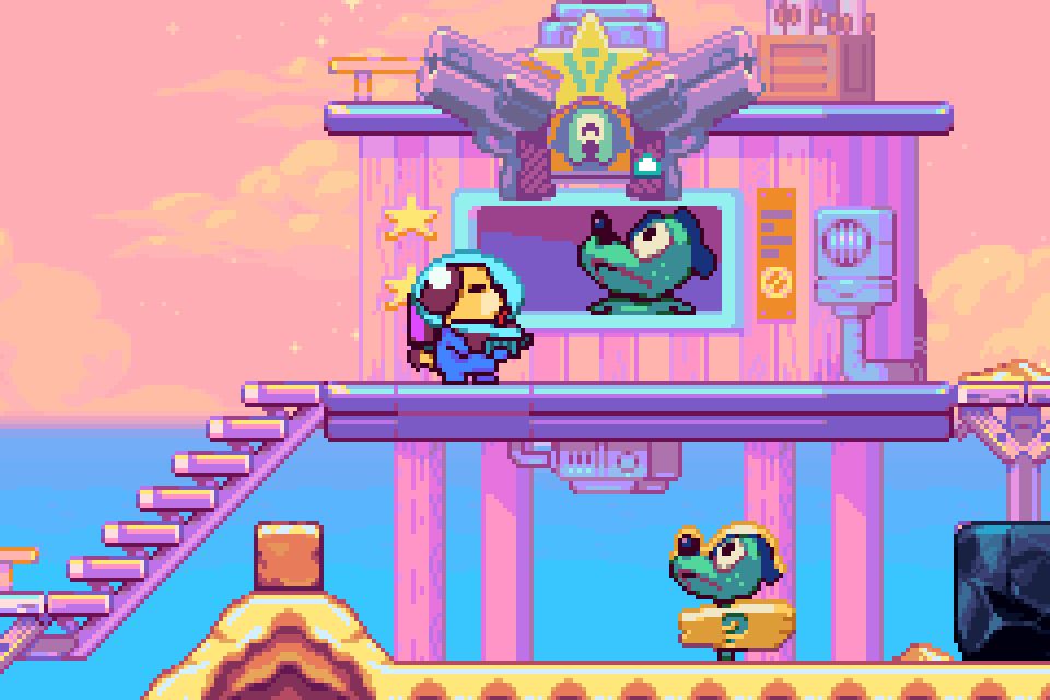 GBA screenshot of Goodboy Galaxy (Maxwell at Whippy's hut)