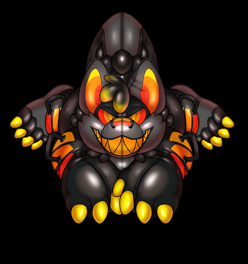 Pooltoy Soundbyte laying on belly grinning meanly looking at you