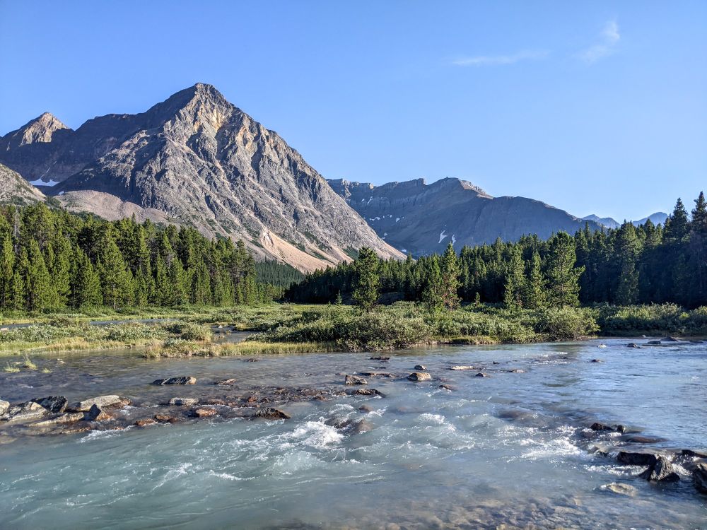 A mountain river flows in the Canadian Rockies