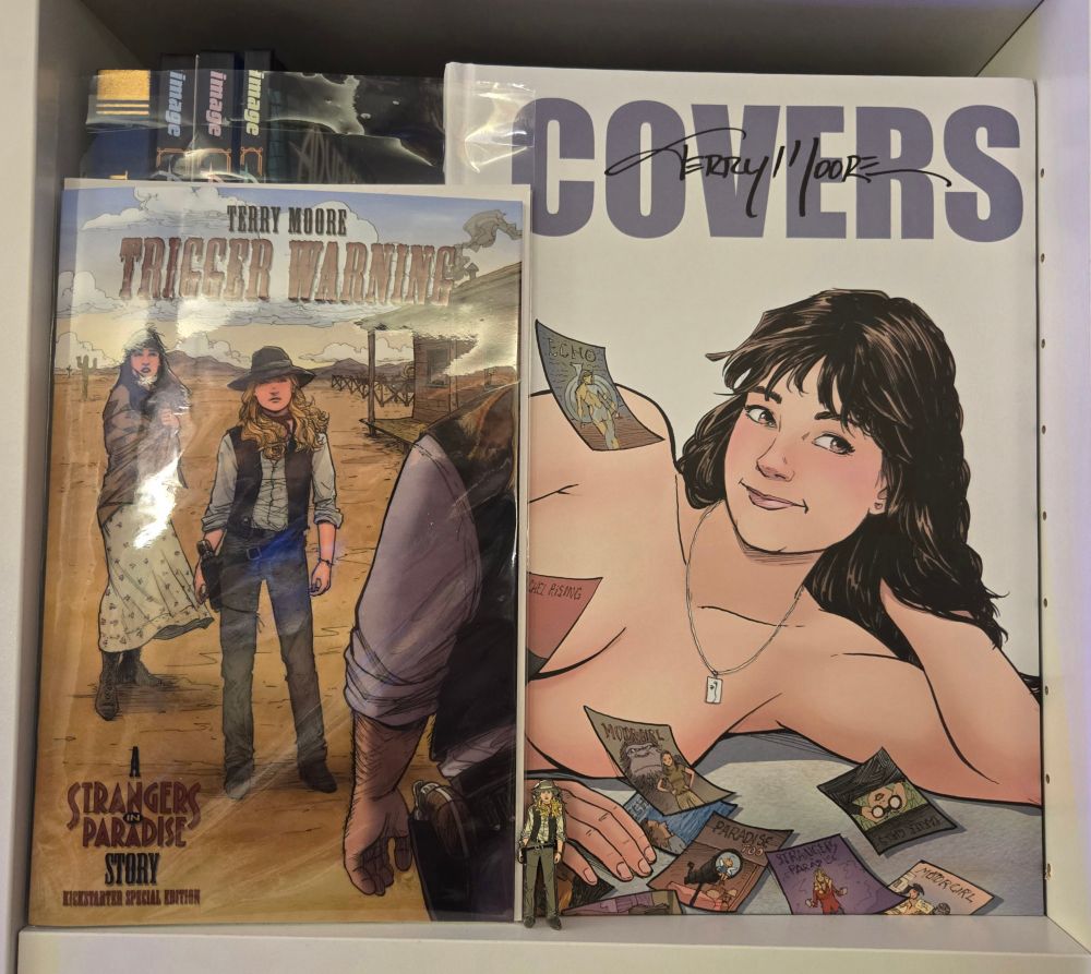 Copies of the Kickstarter exclusive Covers hardcover and Trigger Warning comic 