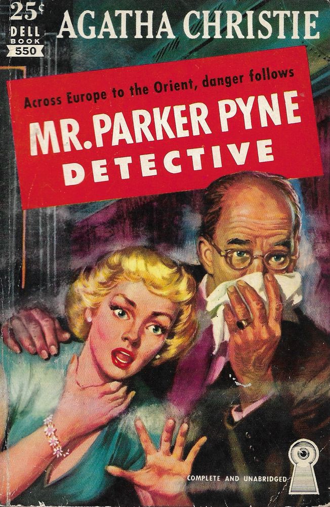 Man escorting lady out of a fire (?) 

25€
DELL BOOK
550
AGATHA CHRISTIE
Across Europe to the Orient, danger follows
MR. PARKER PYNE
DETECTIVE
COMPLETE AND UNABRIDGED: