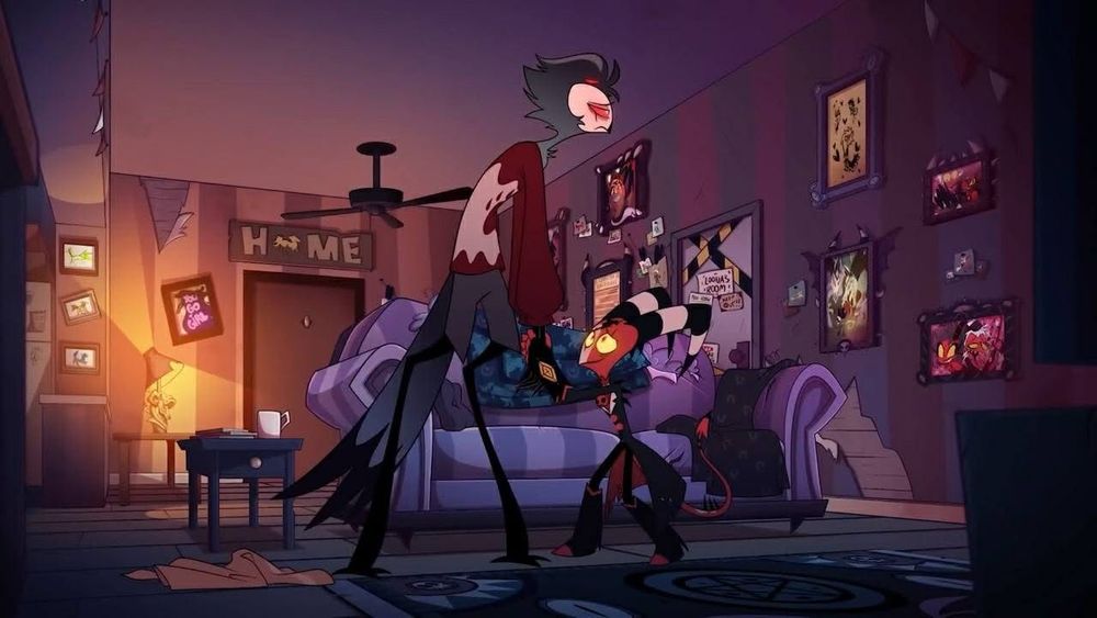 Blitz helping a depressed and tired Stolas settle into bed