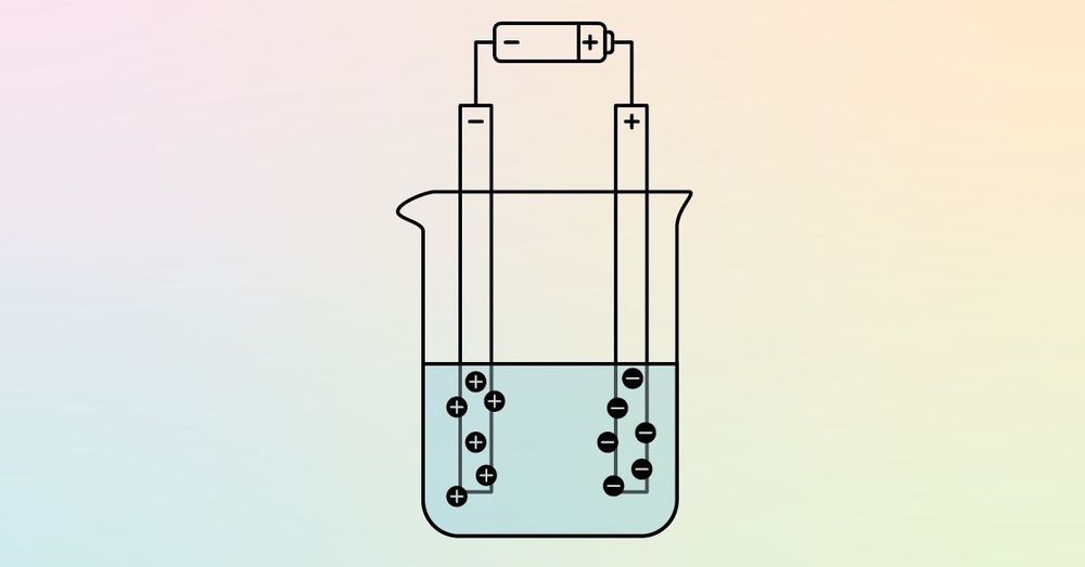 Diagram showing the electrolysis set up in the beaker 