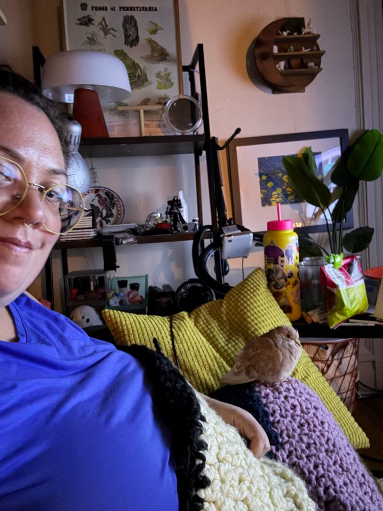 Me and my round dove taking a selfie on the couch