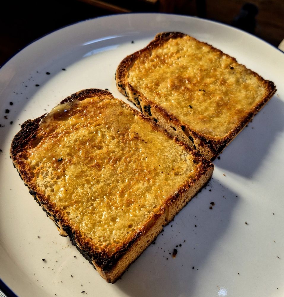 Two pieces of buttery toast