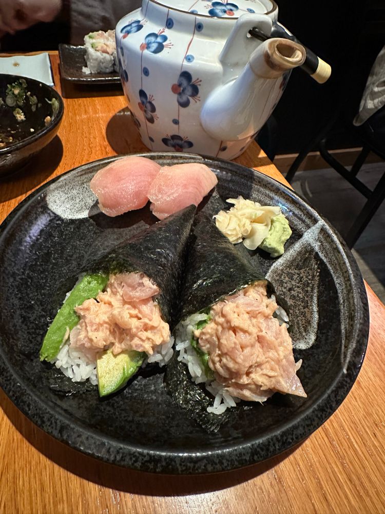 Spicy Tuna & Avocado Tamaki with Tuna Nigiri at Ebizo Japanese restaurant in Victoria BC