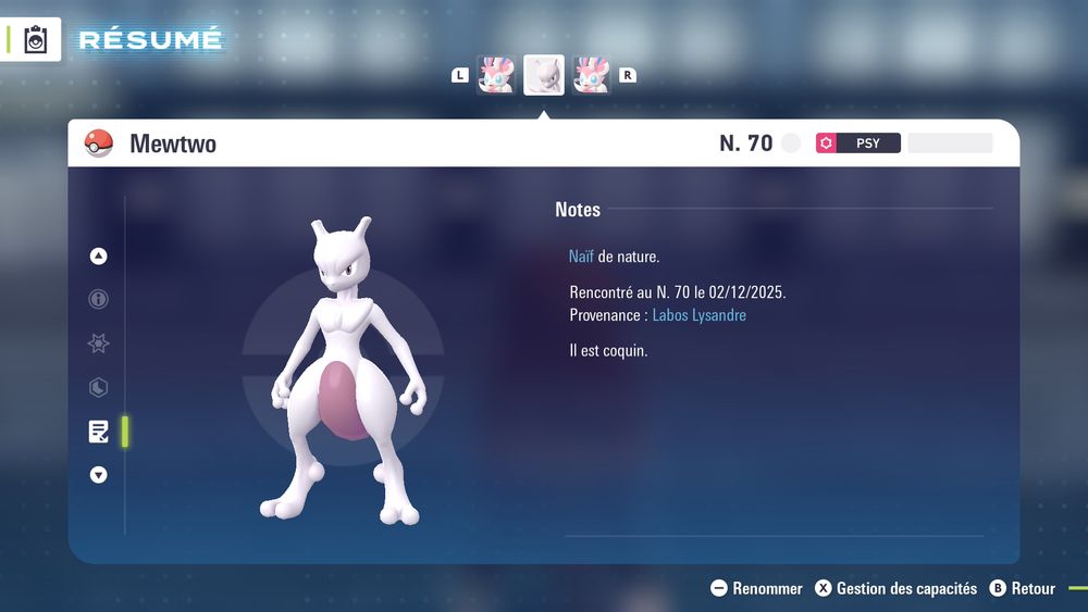 Screen de Mewtwo dans Pokemon ZA
