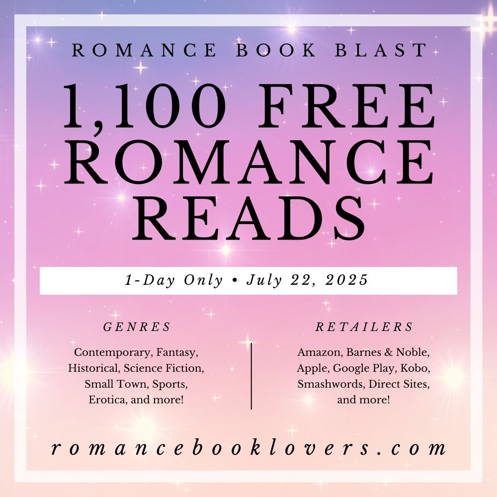 Find 1,100 free romance reads today only, July 22, 2025, at romancebooklovers dot com