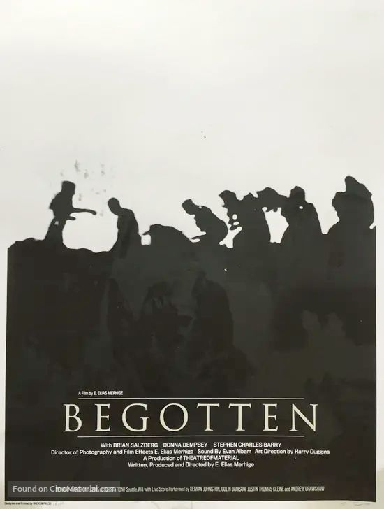 Poster for the film Begotten, which, like the movie, is a bunch of incomprehensible humanesque shadows that spawn more questions than answers.