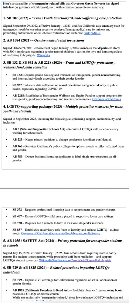 Itemization of about 20 pro-trans bills signed into law by Gavin Newsom