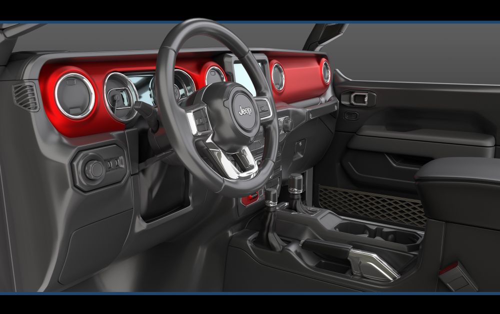 3d render for a inter for a jeep wrangler. 