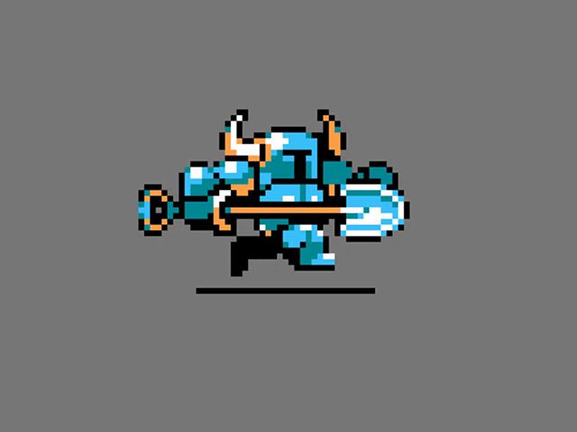 a pixel art illustration of a knight with horns holding a sword