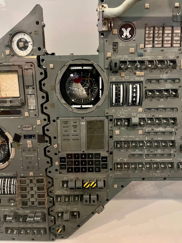 This console was fitted inside one of the three simulators the Apollo astronauts trained on before missions. It is virtually identical to the one inside the Apollo 10
Command Module used by the astronauts to control the spacecraft and monitor its performance on the way to the Moon and back.