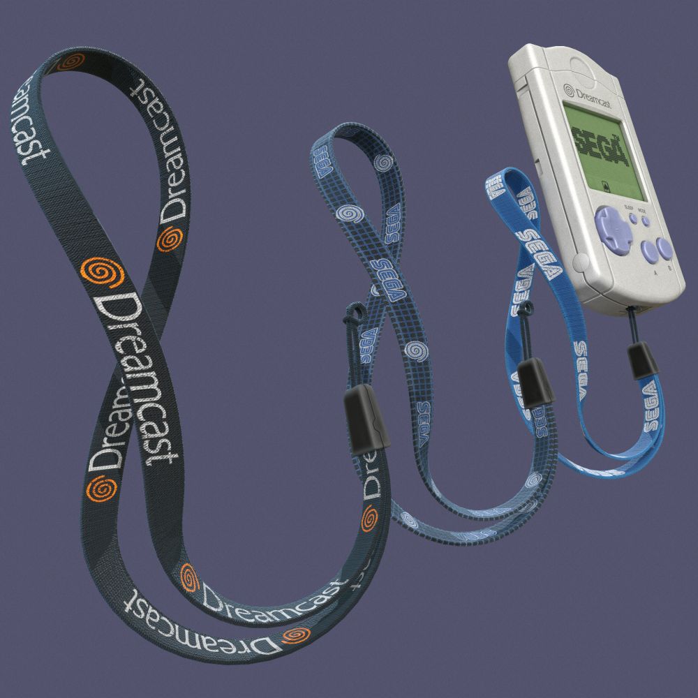 Render of 3 lanyards with Sega Dreamcast theming I made and textured for a animated project recreating a Dreamcast VMU