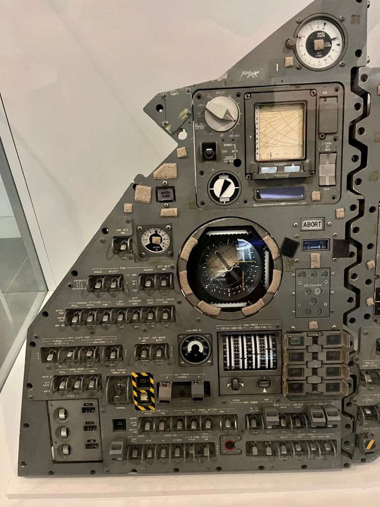 This console was fitted inside one of the three simulators the Apollo astronauts trained on before missions. It is virtually identical to the one inside the Apollo 10
Command Module used by the astronauts to control the spacecraft and monitor its performance on the way to the Moon and back.