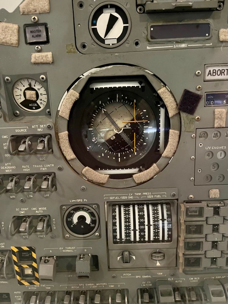 This console was fitted inside one of the three simulators the Apollo astronauts trained on before missions. It is virtually identical to the one inside the Apollo 10
Command Module used by the astronauts to control the spacecraft and monitor its performance on the way to the Moon and back.