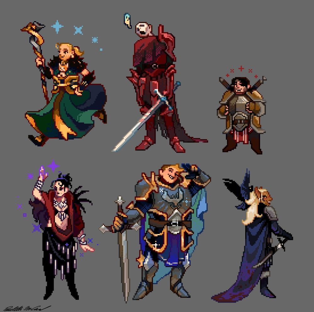 Pixel art sprites of Dragon Age Origins and Awakening characters