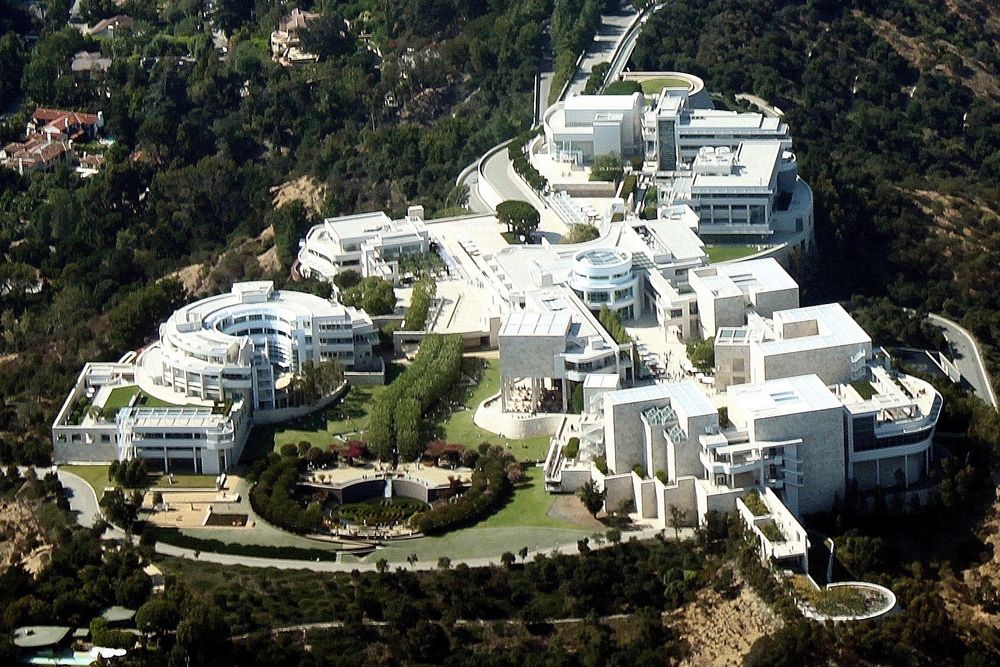 An aerial photograph of The Getty Museum in Brentwood, California.