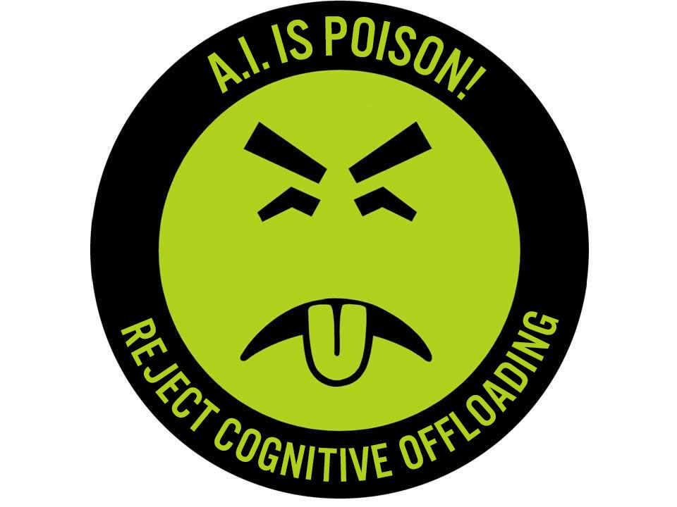 Mr. Yuk but it says "A.I. is poison! Reject cognitive offloading"