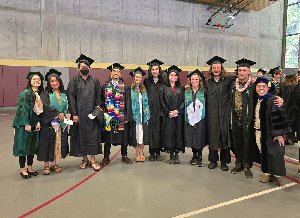 Rangeland Resource undergraduate Majors and two masters students and the range program faculty at Cal Poly Humboldt West Gym in preparation of graduation