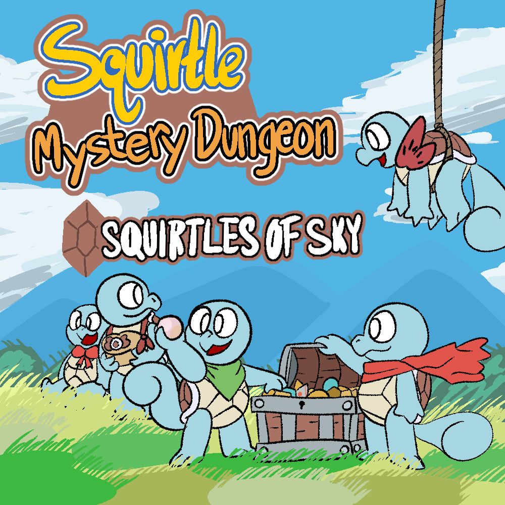 The Pokemon Mystery Dungeon Explorers Of Sky cover, but all of the characters have been replaced by Squirtles.