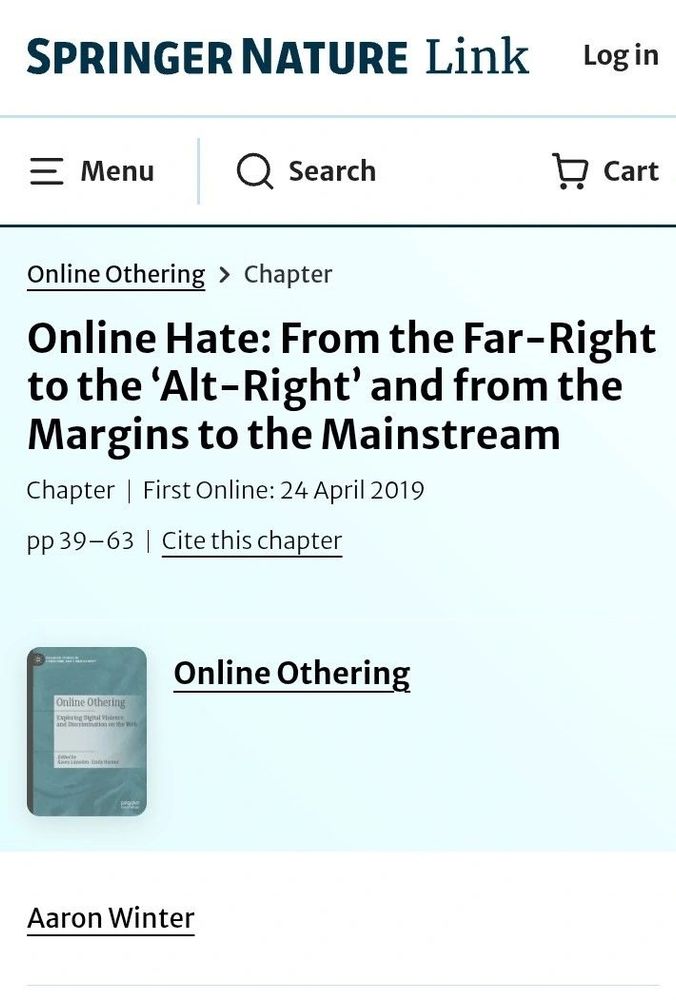 Online Hate: From the Far-Right to the ‘Alt-Right’ and from the Margins to the Mainstream by Aaron Winter (2019)
